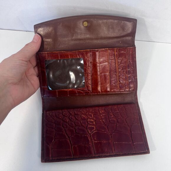 Anne Klein St Thomas Wallet Faux Croc Leather Brown Kiss Lock Change Purse - Picture 3 of 7